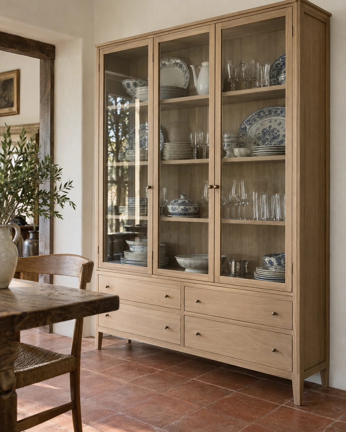 Glazed display cabinet in a light interior