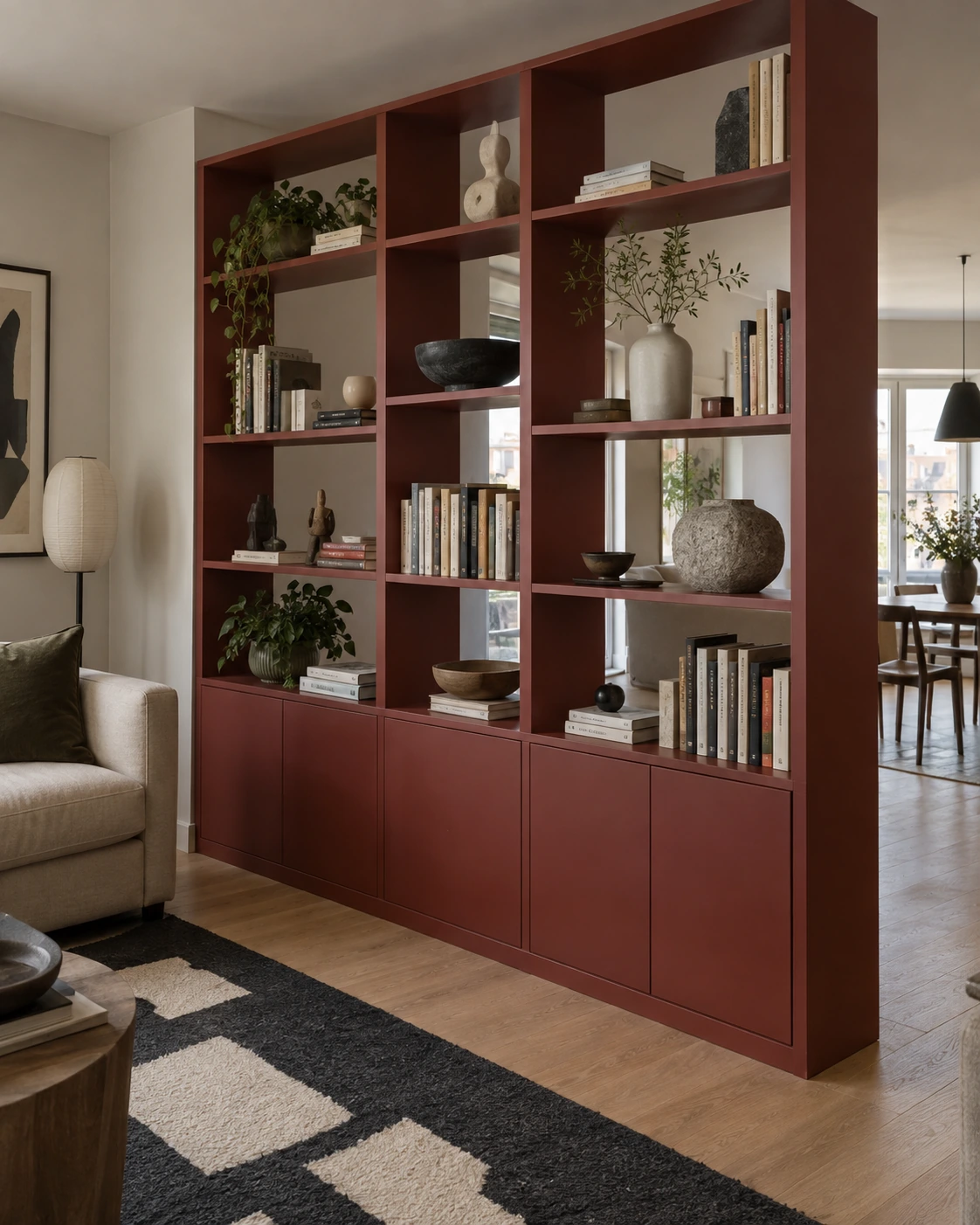Painted display cabinet with open shelves