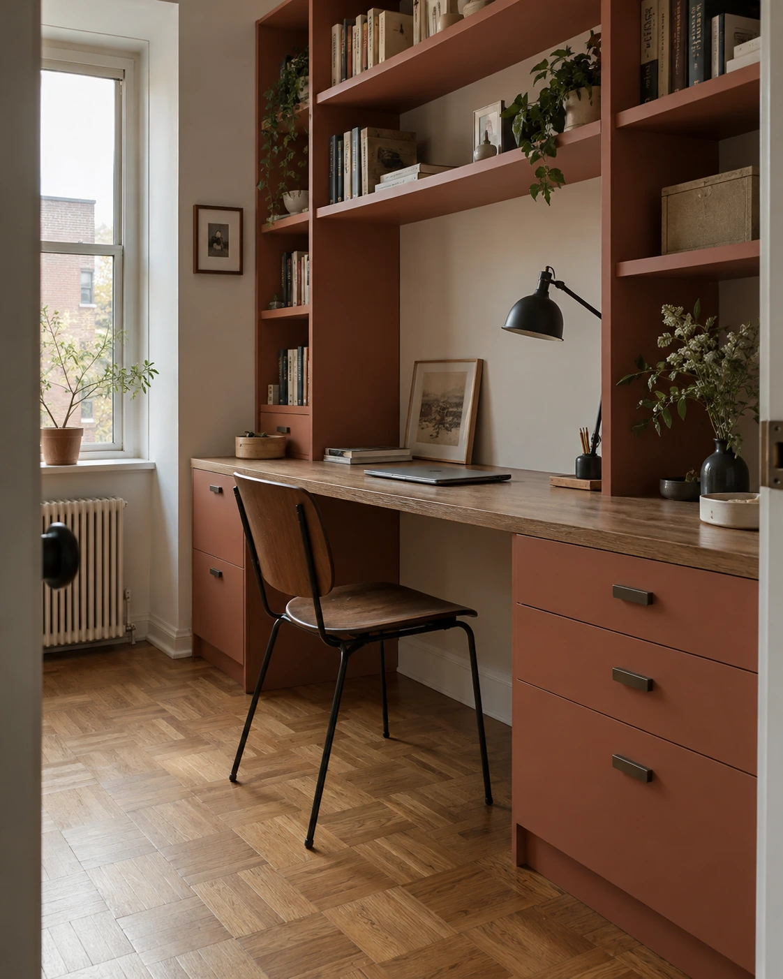 Home workspace in a terracotta palette