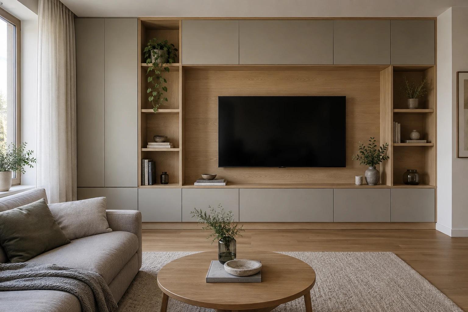 TV area with built-in storage furniture