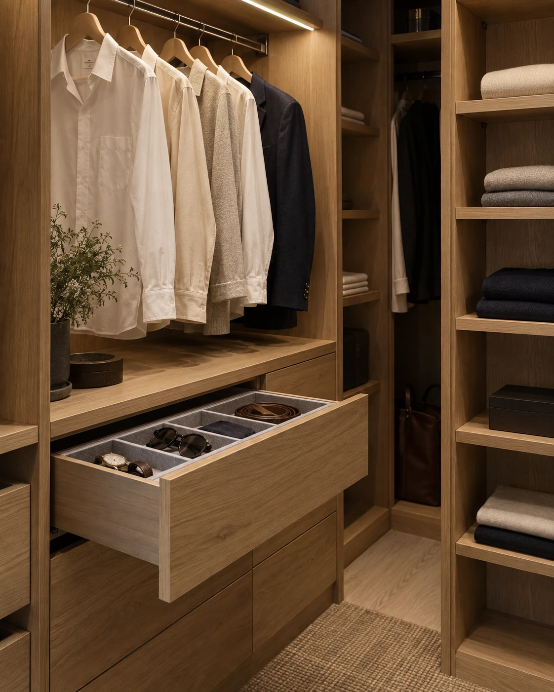 Drawers and an interior storage detail