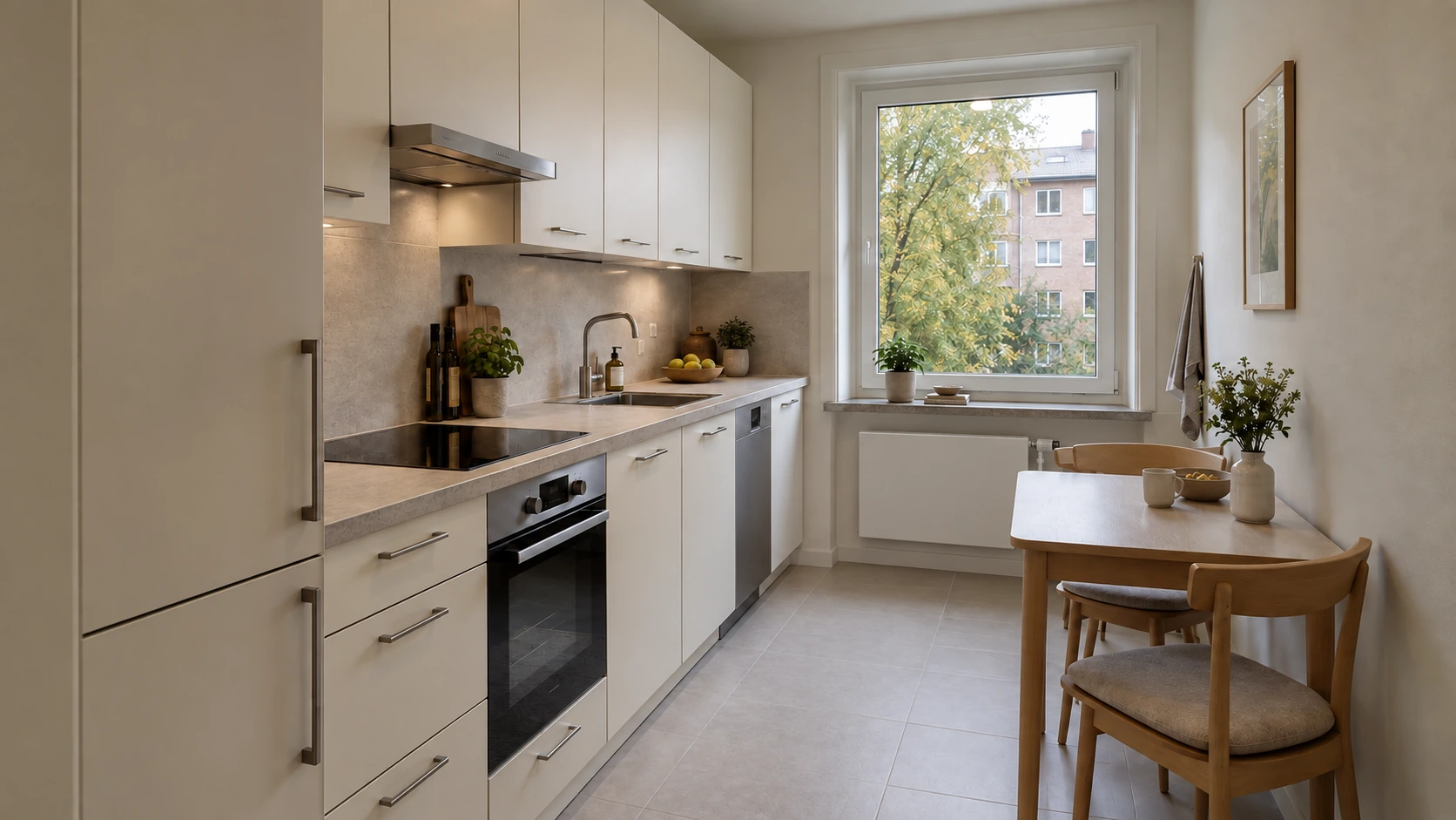 Light fronts and simple kitchen lines