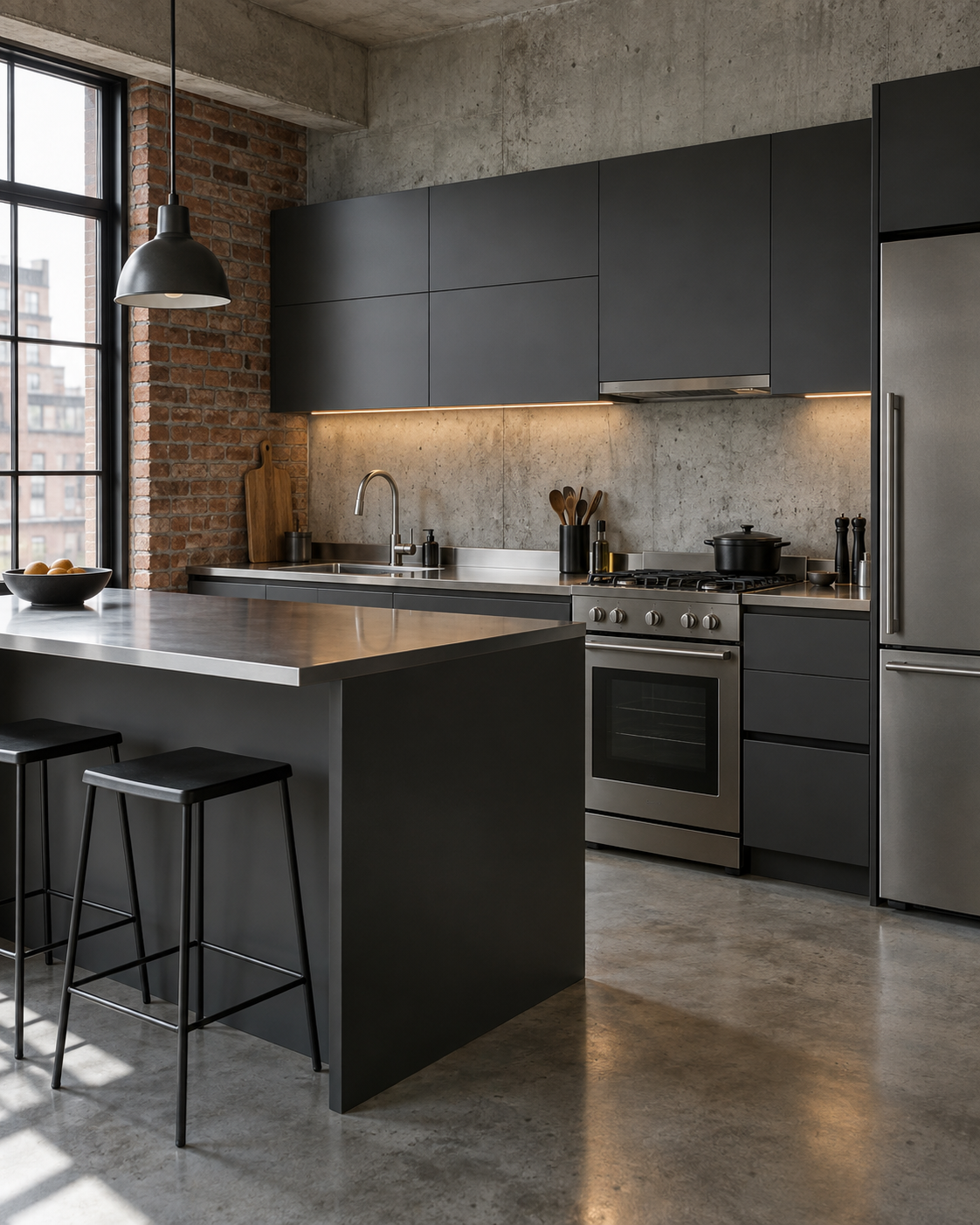 Graphite kitchen fronts in a loft style