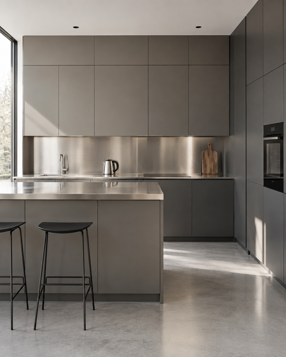 Minimalist kitchen with a restrained material palette